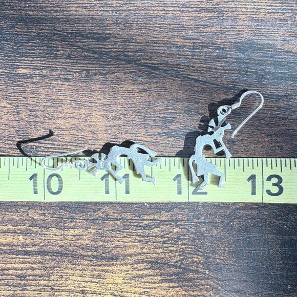 VTG Sterling Silver 925 Kokopelli Design Dangle Earrings Size 1.5" Length - Picture 8 of 9